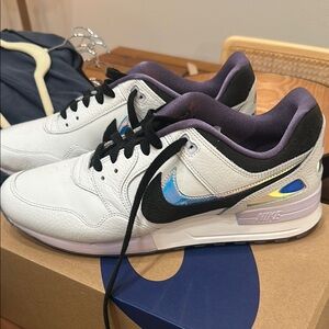 Nike White and Black Sneakers with Iridescent Swoosh